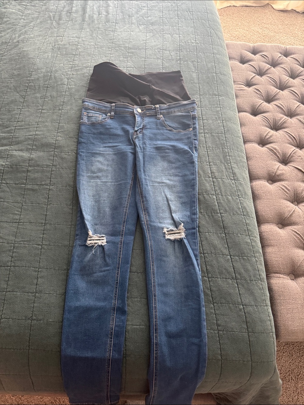 Blush maternity  Blue Skinny Jeans with Black Stretch Waistband